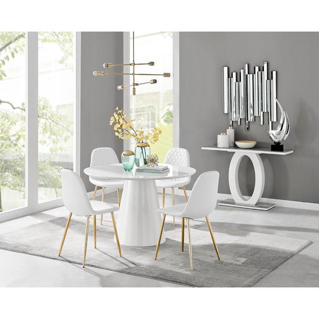 Corova 4 - Person Dining Set Canora Grey Colour (Table): White, Colour (Chair): White/Gold on Productcaster.