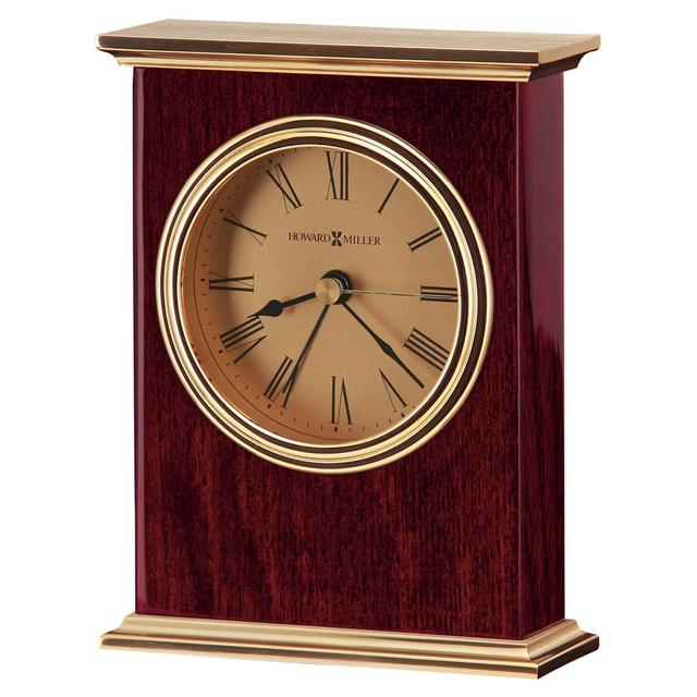 Traditional Roman Numeral Wood Quartz Movement / Crystal Alarm Tabletop Clock in Rosewood Hall/Polished Brass Blue Elephant on Productcaster.