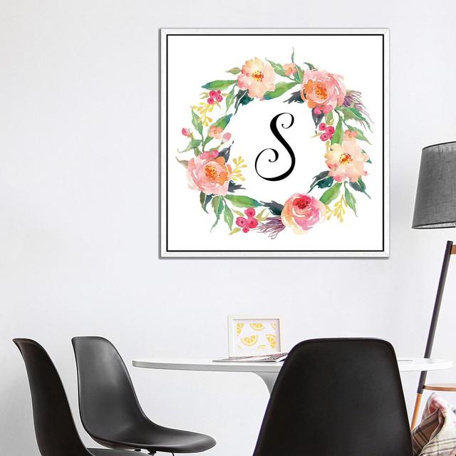 S (Initial) Fleur De Lis Living Size: 93.98cm H x 93.98cm W x 3.81cm D, Format: White Framed on Productcaster.