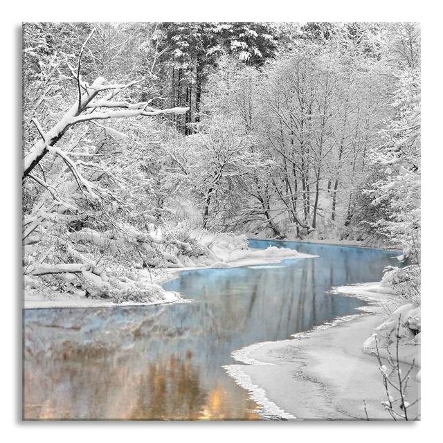 Glasbild Atemberaubende Winterlandschaft Union Rustic Größe: 80 cm H x 80 cm B x 0.4 cm T on Productcaster.