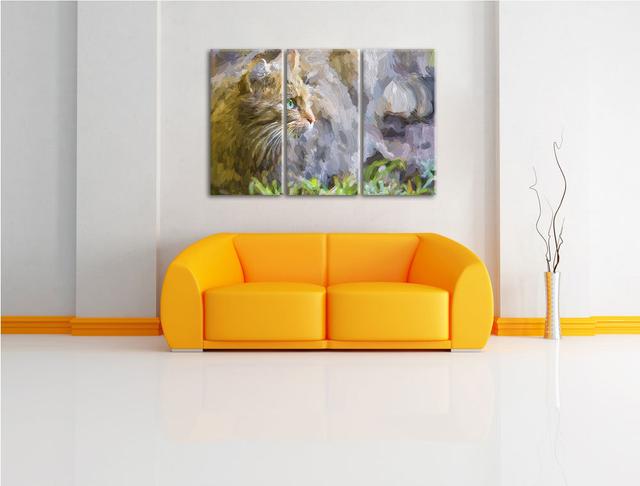 3-tlg. Leinwandbilder-Set „Kleine Manul im Gras“, Kunstdruck East Urban Home on Productcaster.