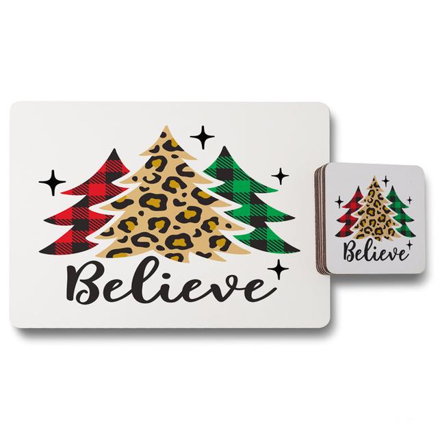 Egan Christmas Trees with Leopard Print 12 Piece Placemat and Coaster Set The Seasonal Aisle on Productcaster.