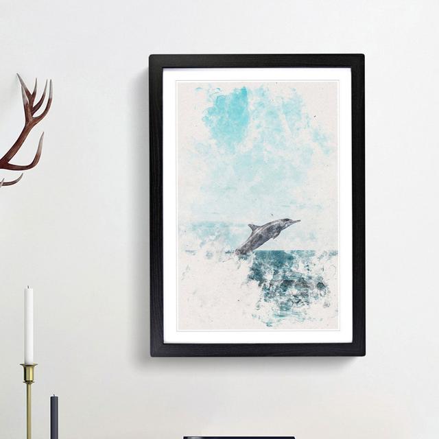 Jumping Dolphin Watercolour Art Watercolour - Print East Urban Home Frame Option: Black Framed, Size: 63cm H x 45cm W x 2cm D on Productcaster.