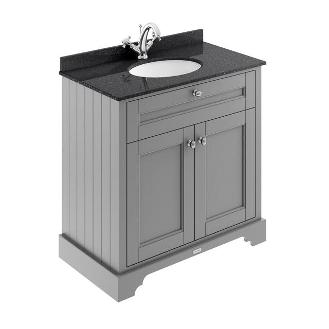 Old London 800mm Free-Standing Vanity Unit Old London Top Finish: Black, Base Finish: Storm Grey on Productcaster.