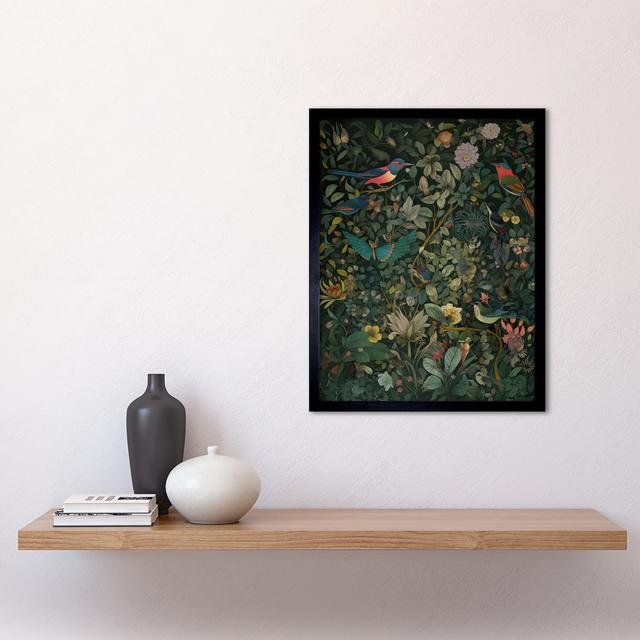 Butterflies And Birds On Flowering Shrub Folk Art Art Print Framed Poster Wall Decor 12X16 Inch Marlow Home Co. on Productcaster.