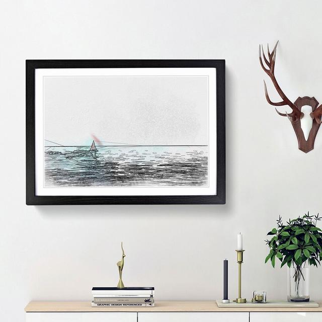 Solo Red Sailboat & Seascape in Abstract - Picture Frame Graphic Art Print East Urban Home Size: 48cm H x 65cm W x 2cm D, Frame Option: Black Framed on Productcaster.