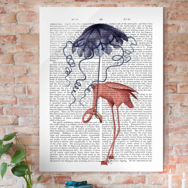 Glasbild Animal Reading - Flamingo with Umbrella East Urban Home Größe: 80 cm H x 60 cm B x 0,4 cm T on Productcaster.