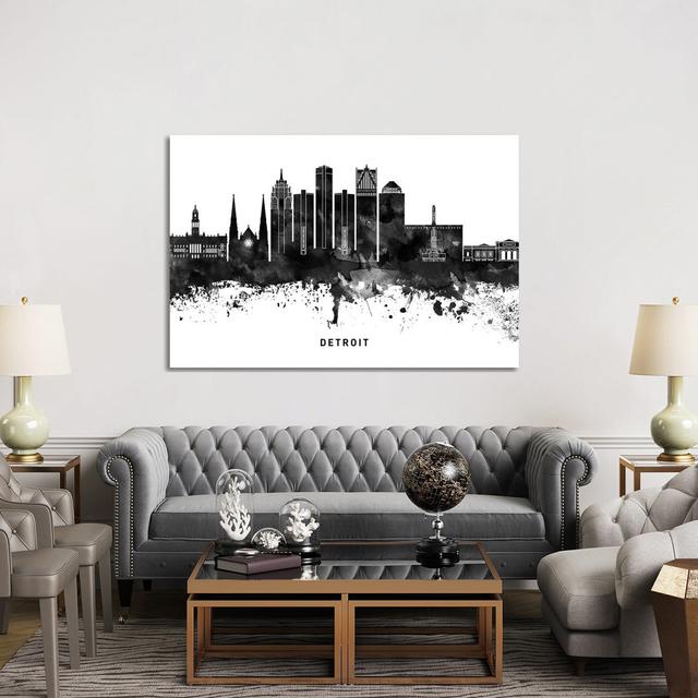 Detroit Skyline Black and White by WallDecorAddict - Wrapped Canvas Graphic Art Happy Larry Size: 101.6cm H x 152.4cm W x 3.81cm D on Productcaster.