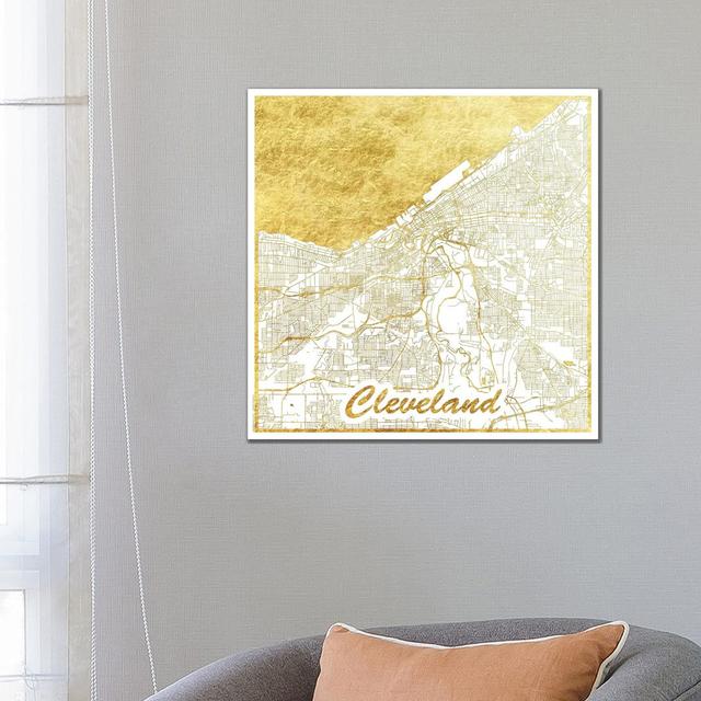 Cleveland Gold Leaf Urban Blueprint Map by Hubert Roguski - Wrapped Canvas Print Fairmont Park Size: 66.04cm H x 66.04cm W x 1.91cm D on Productcaster.