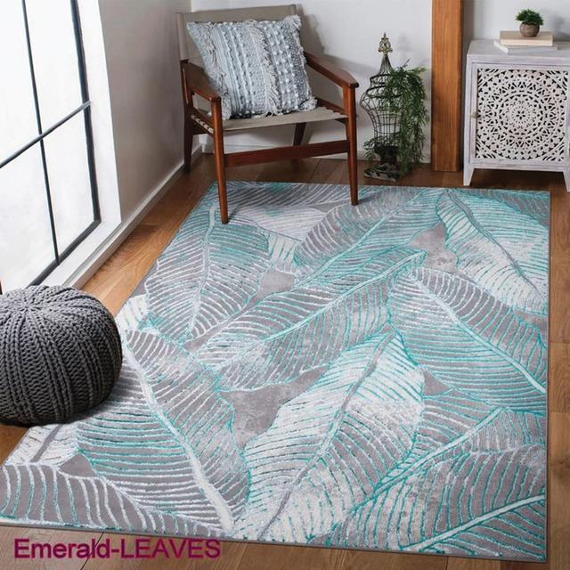 New Modern LEAVES Large Area Rugs Living Room Bedroom Carpets Hallway Door Floor Runneremerald Bay Isle Home Rug Size: Rectangle 200 x 290cm on Productcaster.