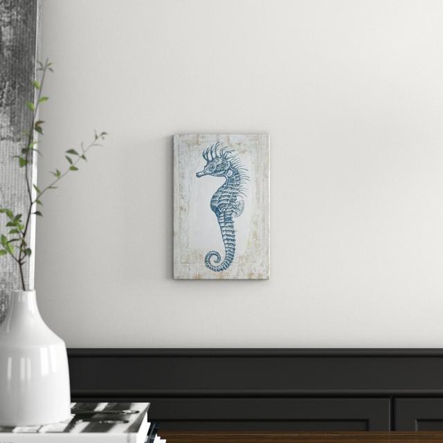 Sea Horse in Blue/Beige - Wrapped Canvas Graphic Art Print East Urban Home Size: 38cmH x 25cm W x 4cm D on Productcaster.