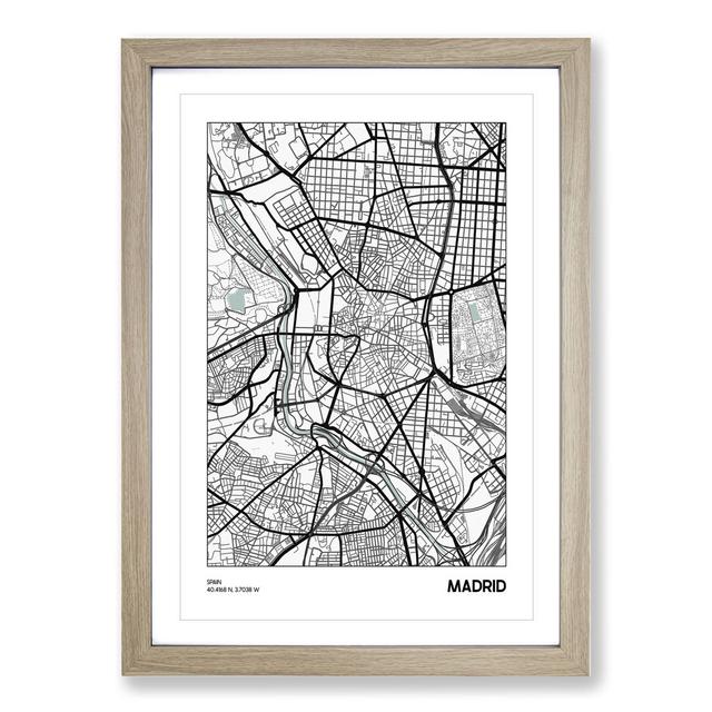 Map Madrid Spain - Picture Frame Graphic Art on MDF East Urban Home Frame Option: Oak, Size: 65cm H x 48cm W x 2cm D on Productcaster.