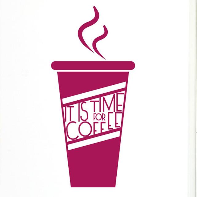 It Is Time for Coffee Wall Sticker Maturi Size: Large, Colour: Violet on Productcaster.