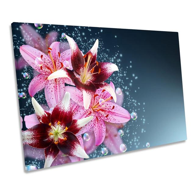 Pink Flowers Modern Floral - Wrapped Canvas Print Ebern Designs Size: 30.5cm H x 45.7cm W x 2cm D on Productcaster.