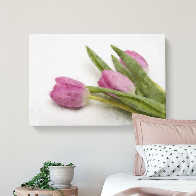 Lilac Tulip Flowers - Wrapped Canvas Painting East Urban Home Size: 45cm H x 76cm W x 4cm D on Productcaster.