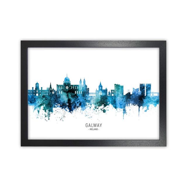 Galway Ireland Skyline Blue City Name by Michael Tompsett - Graphic Art Ebern Designs Format: Black Framed, Size: 34cm H x 46cm W x 3cm D on Productcaster.