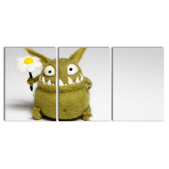 Cute Green Monster - 3 Piece Wrapped Canvas Photograph Print East Urban Home Size: 210 cm H x 100 cm W on Productcaster.