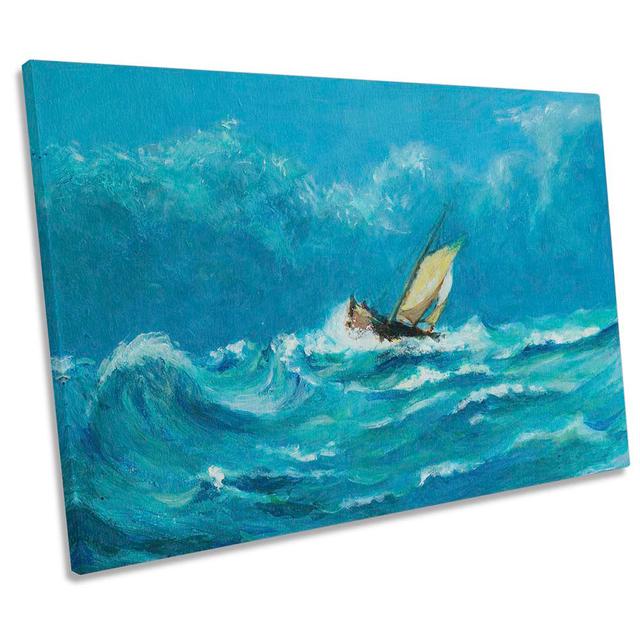 Stormy Sail Boat Seascape - Wrapped Canvas Art Prints Longshore Tides Size: 61cm H x 91.4cm W on Productcaster.