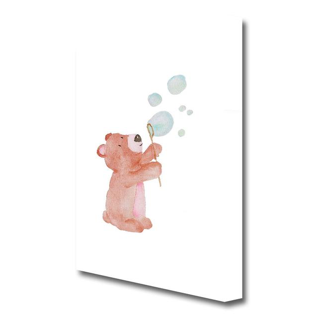 Children's Bear Bubble Love - Wrapped Canvas Painting Print East Urban Home Size: 50.8 cm H x 35.6 cm W on Productcaster.