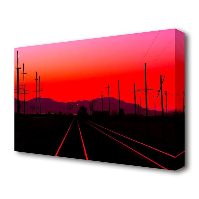 Rail Tracks At Dusk - Wrapped Canvas Photograph Print East Urban Home Size: 50.8 cm H x 81.3 cm W x 4.4 cm D on Productcaster.