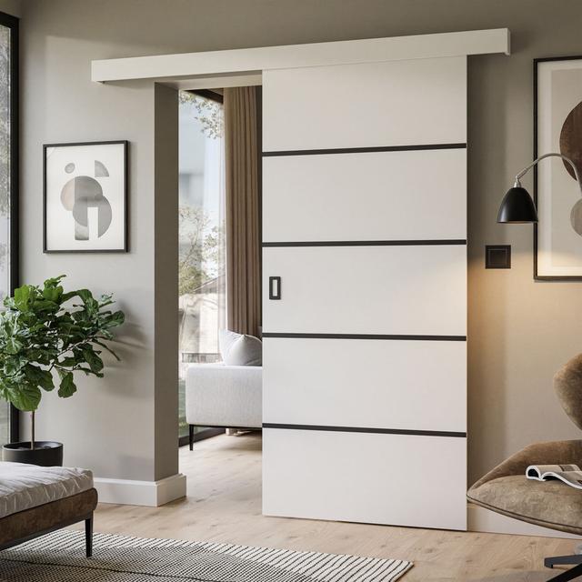 Tabitha Sliding Doors Laminate Latitude Run Finish: White/Black on Productcaster.