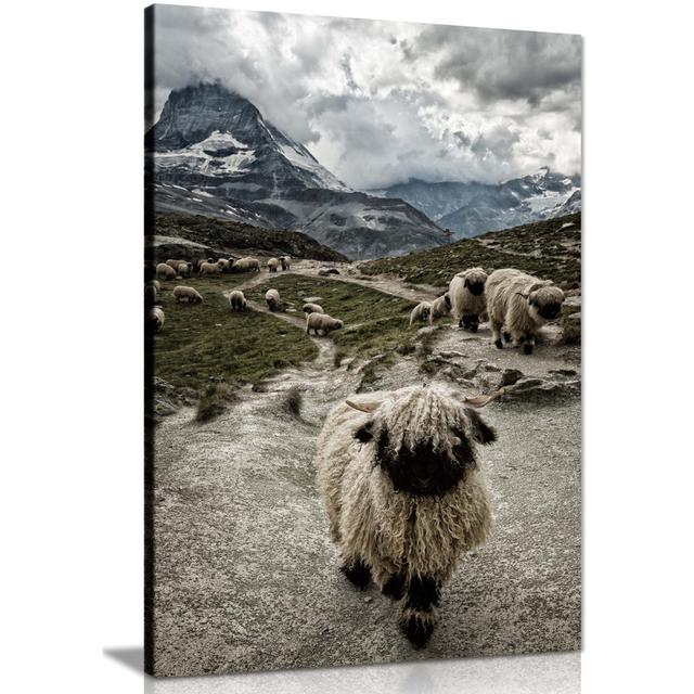 Panther Print Fine Art Prints Valais Blacknose Sheep Herd Nature Artistic Framed Canvas Print, Pictures For Home Walls, Bedroom, Living Room & Bathroo on Productcaster.