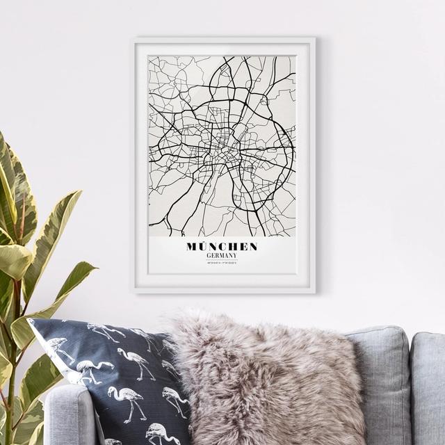 Munich City Plan - Classic - Picture Frame Graphic Art Print on Paper East Urban Home Frame Options: Matt white, Size: 55 cm H x 40 cm W on Productcaster.