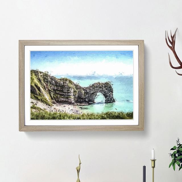 Durdle Door Cliffs in Dorset - Picture Frame Painting Print on MDF East Urban Home Frame Option: Oak Framed, Size: 48cm H x 65cm W x 2cm D on Productcaster.