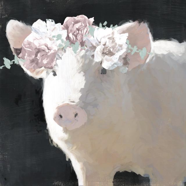 Floral Pink Pig Distressed - Wrapped Canvas Painting Brambly Cottage Size: 76cm H x 76cm W x 3.8cm D on Productcaster.