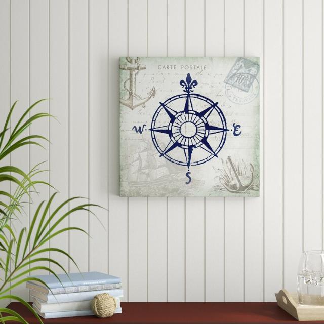 'Seaside Postcard Compass' by Tre Sorelle Studios Graphic Art Print on Wrapped Canvas Highland Dunes Size: 60.96cm H x 60.96cm W on Productcaster.