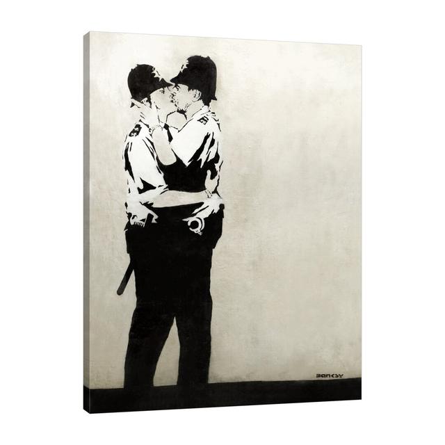 Kissing Cops by Banksy - Wrapped Canvas Graphic Art Print East Urban Home Size: 41cm H x 30cm W x 3cm D on Productcaster.