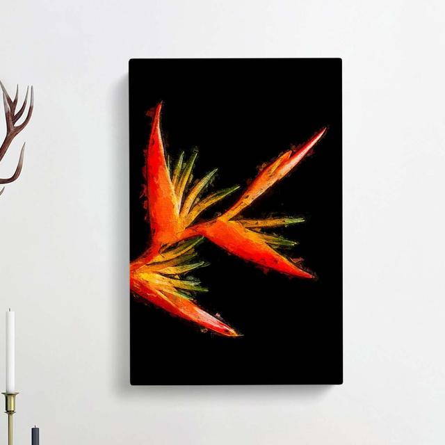 Orange and Red Bird of Paradise in Abstract - Wrapped Canvas Painting Print East Urban Home Size: 91cm H x 60cm W x 3cm D on Productcaster.