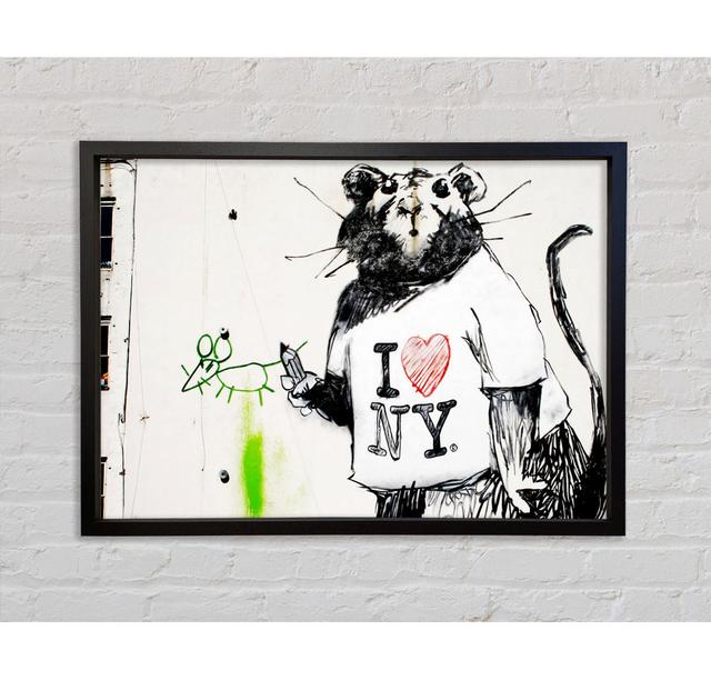 I Love New York Rat Framed Print Ebern Designs Size: 59.7cm H x 84.1cm W x 3.3cm D, Format: Light Grey Framed Canvas on Productcaster.