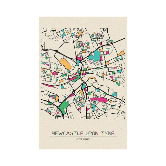 Newcastle Upon Tyne, England Map by Ayse Deniz Akerman - Wrapped Canvas Painting Print Happy Larry Size: 45.72cm H x 30.48cm W x 1.9cm D on Productcaster.