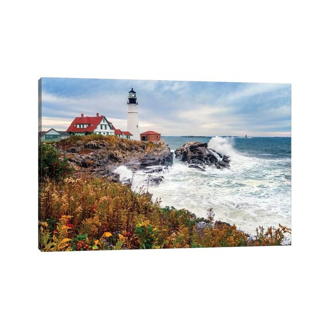 Cape Elizabeth Lighthouse Stormy Morning Portland Maine by Susanne Kremer - Print on Canvas Longshore Tides Size: 66.04cm H x 101.6cm W x 3.81cm D, Fo on Productcaster.