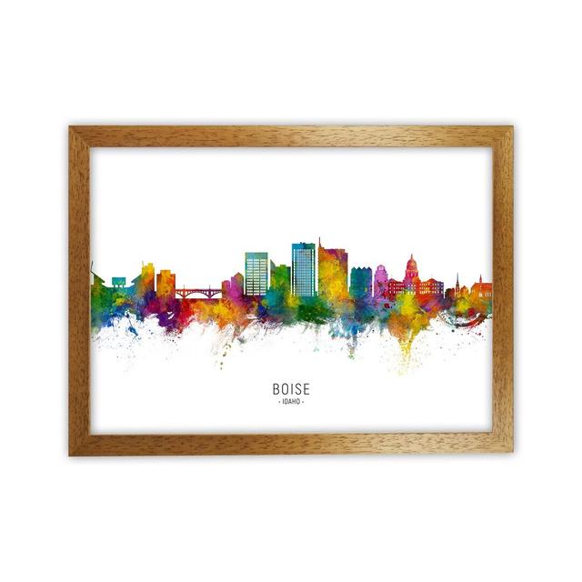 Boise Idaho Skyline by Michael Tompsett - Graphic Art Print Latitude Run Size: 64cm H x 88cm W x 3cm D, Format: Brown Framed on Productcaster.