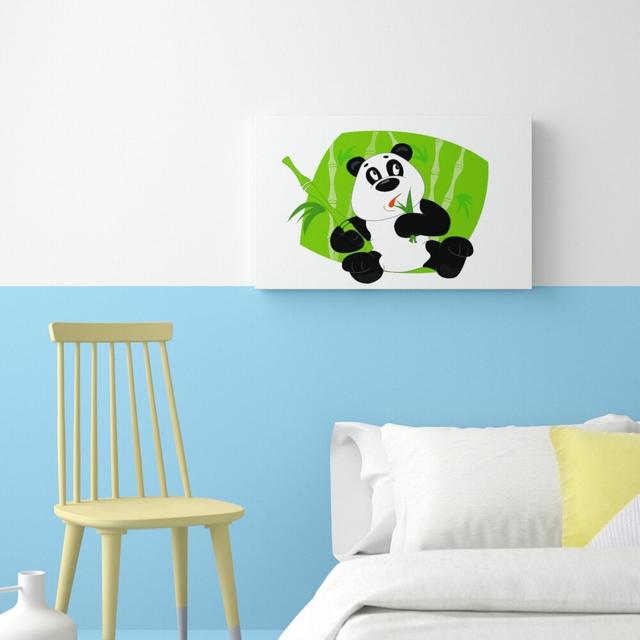 'Panda Eating Bamboo' Graphic Art Print on Wrapped Canvas in White East Urban Home Size: 50.8 cm H x 81.3cm W on Productcaster.