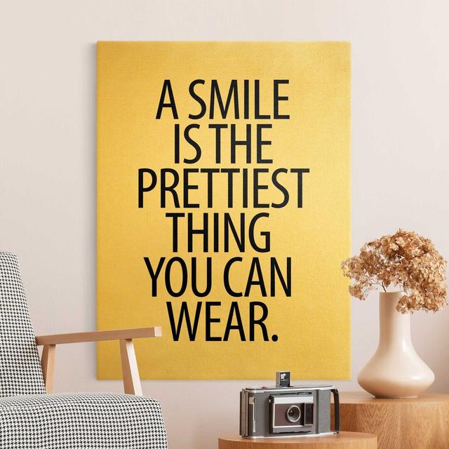 Gold - A Smile Is The Prettiest Thing Sans Serif Art Print on Canvas Maturi on Productcaster.