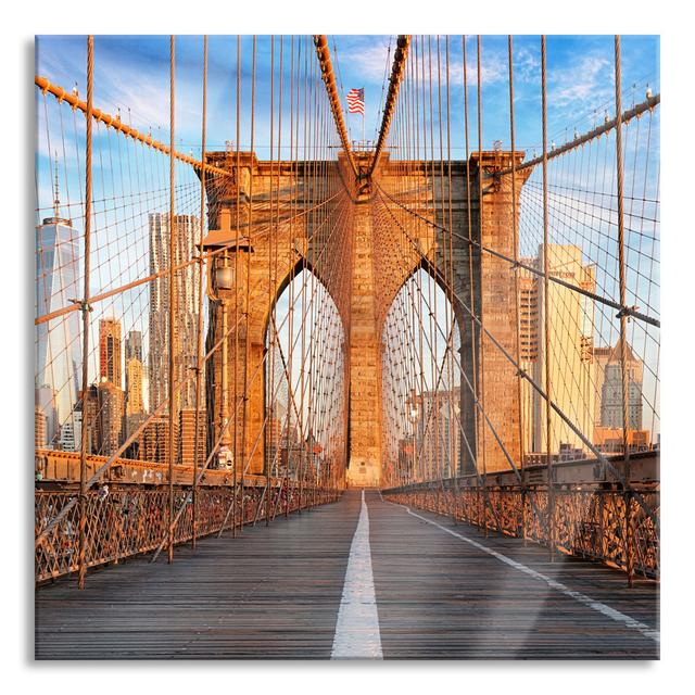 Empty Brooklyn Bridge in New York City - Unframed Photograph on Glass Ebern Designs Size: 70cm H x 70cm W x 0.4cm D on Productcaster.