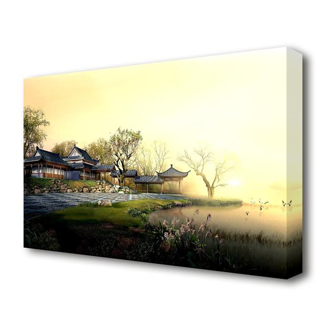 'Beautiful Japanese Garden Seascape' Painting Print on Canvas East Urban Home Size: 35.6 cm H x 50.8 cm W on Productcaster.