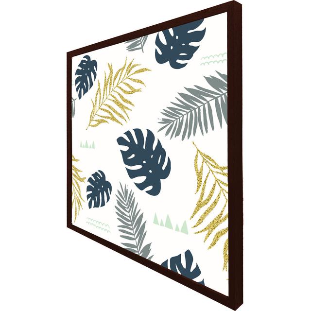 Armida Gold Glitter & Navy Leaves - Single Picture Frame Art Prints Pergo Classics Size: 76cm H x 76cm W x 4cm D, Frame Colour: Brown Framed on Productcaster.