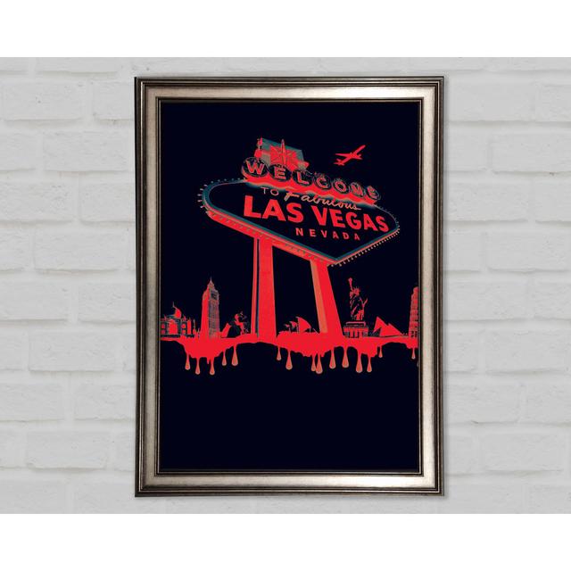 Las Vegas Sign Red Black Framed Print - Picture Frame Photograph on Canvas Ebern Designs Size: 59.7cm H x 84.1cm W x 1.5cm D, Format: Gunmetal Framed on Productcaster.