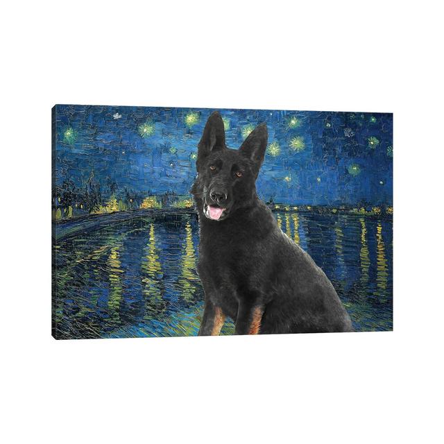 Black German Shepherd Starry Night over the Rhone - Wrapped Canvas Painting ClassicLiving Size: 45.72cm H x 66.04cm W x 1.91cm D on Productcaster.