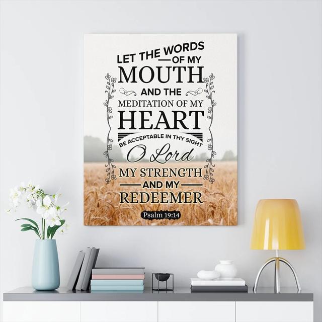 Lord My Strength Psalm 19:14 - Wrapped Canvas Typography Blue Elephant Size: 41cm H x 30cm W on Productcaster.