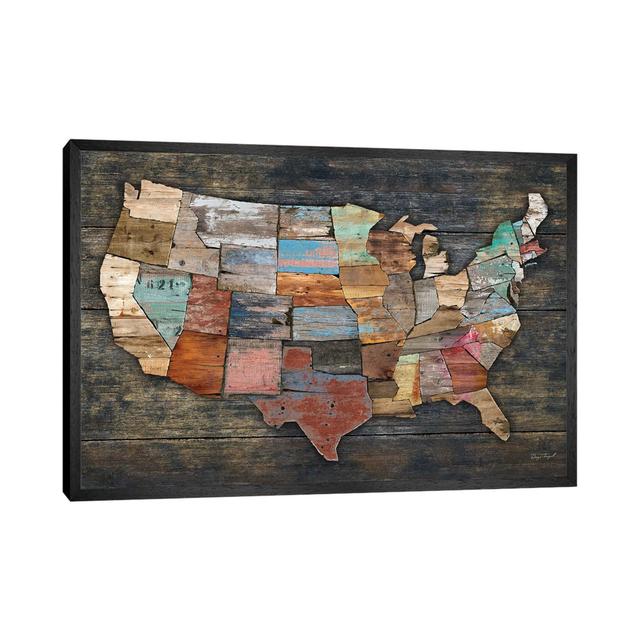 Leinwandbild USA-Karte I East Urban Home Größe: 66,04 cm H x 101,6 cm B x 3,81 cm T, Format: Schattenfugenrahmen in Schwarz on Productcaster.