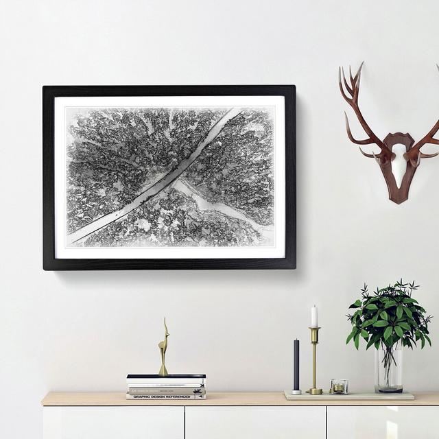 Road Through the Winter Forest Sketch - Picture Frame Graphic Art Print East Urban Home Size: 62cm H x 87cm W x 2cm D, Frame Option: Black Framed on Productcaster.