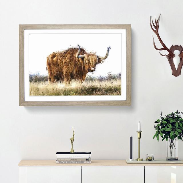 Majestic Highland Cow in Abstract - Picture Frame Painting Print on MDF East Urban Home Frame Option: Oak Framed, Size: 36cm H x 48cm W x 2cm D on Productcaster.