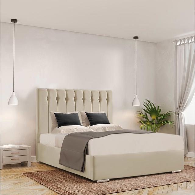 Chedva Upholstered Bed Ivy Bronx Size: Small Double, Colour: Cream on Productcaster.