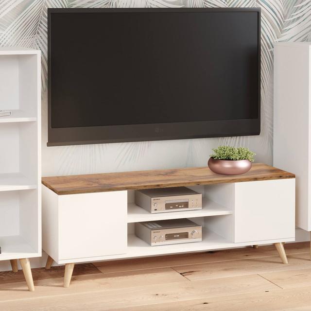 TV-Ständer Verne für TVs bis zu 65" Norden Home Farbe: Weiß/Goldenes Eichenholz on Productcaster.