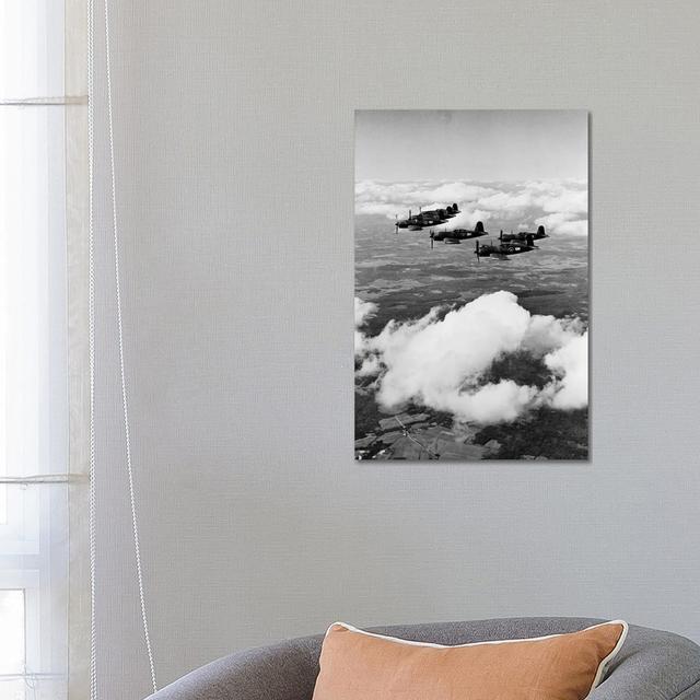 1940S 6 Navy Corsairs Above The Clouds Flying In Formation World War II - Wrapped Canvas Print Latitude Run Size: 66.04cm H x 45.72cm W x 3.81cm D on Productcaster.